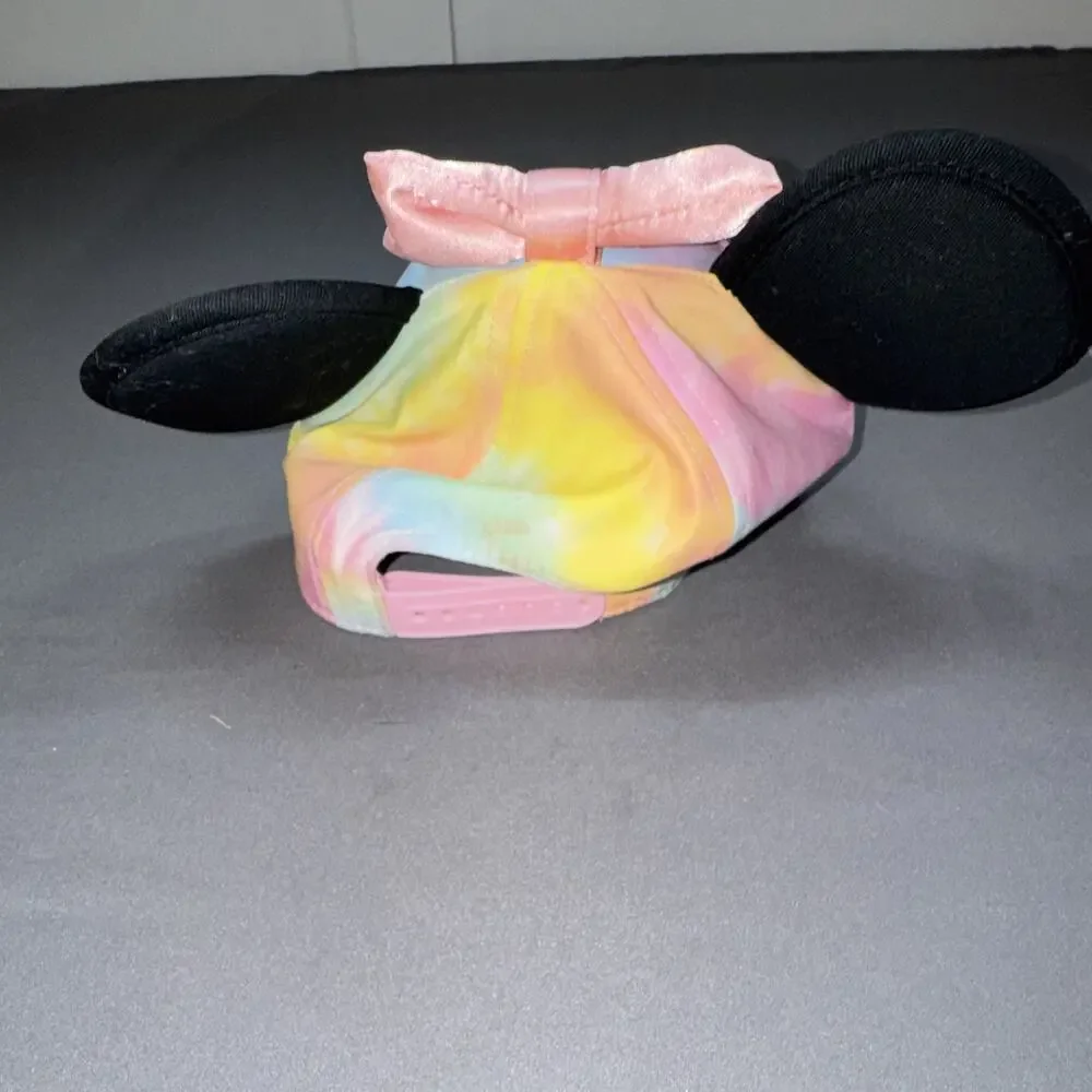Disney Minnie Mouse Tie-Dye Baseball Cap Hat w/ Ears & Pink Bow Adult Unisex